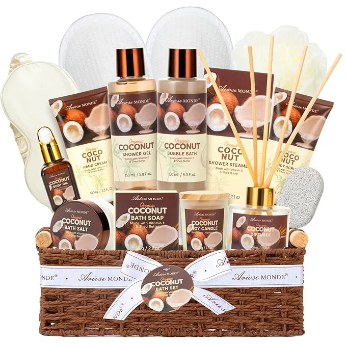 First-Class Spa Gift Basket for Women Coconut Bath and Body Gift Basket Crafted