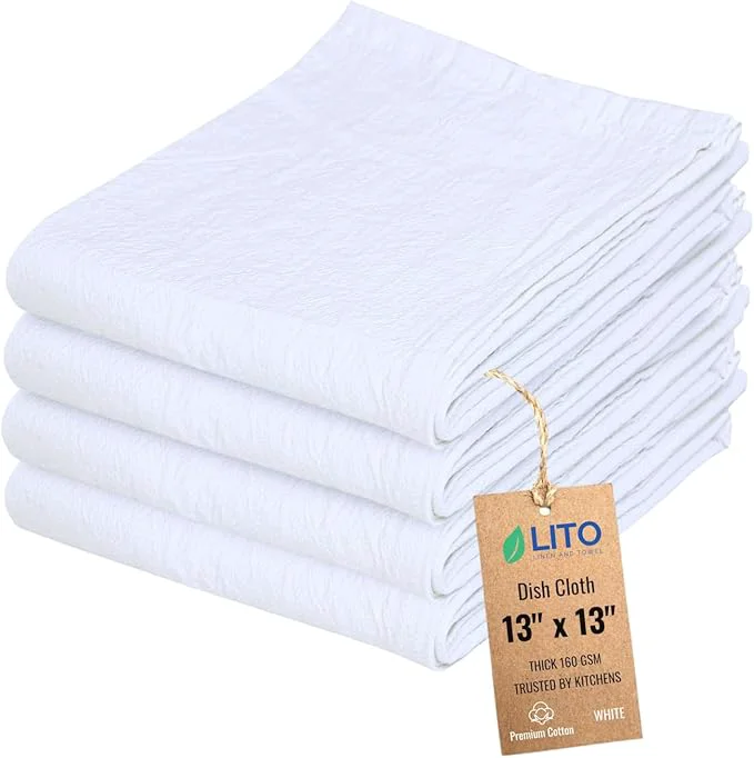 Refined Dish Cloths Cotton Kitchen Wash Cloth Shop Towels Absorbent and Lint Organic