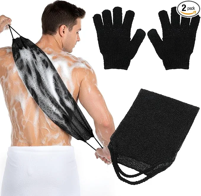 Smooth 2 Pack Exfoliating Back Scrubber Bath Gloves Set Washcloth Back Scrubber Set Fast