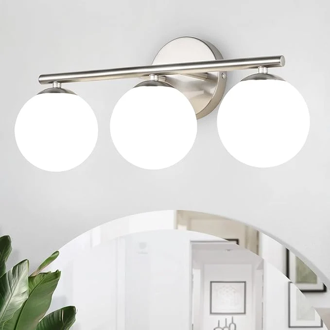 Premium Material Brushed Nickel Bathroom Light Fixtures 3-Light Globe Vanity Light Classic