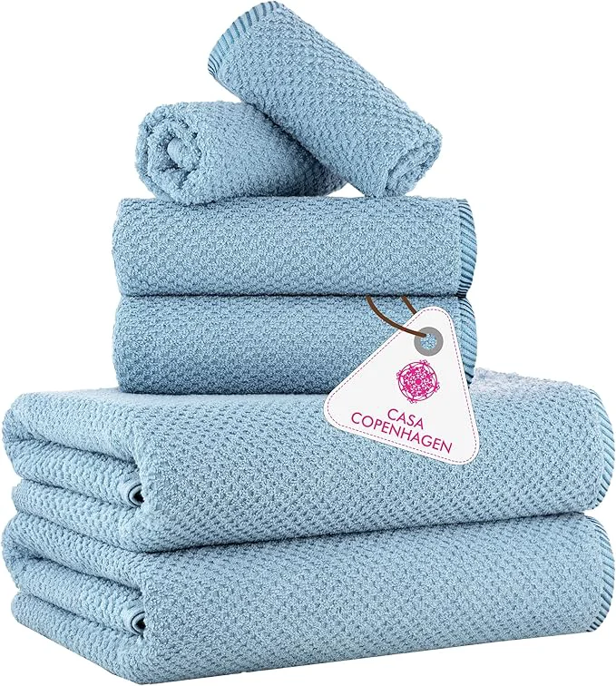 High-Grade CASA COPENHAGEN Popcorn 6Pcs Egyptian Cotton Large Designer Towels Gift Durable