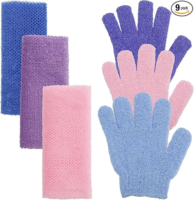 Artisan 6 Pack African Net Sponge Exfoliating Glove Set 3 Pairs Shower Gloves and 3 Exclusive