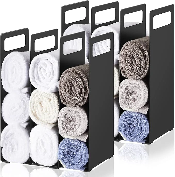Official LEIFIDE Set of 4 Interlocking Towel Organizer Metal Bathroom Towel Storage Rack Casual