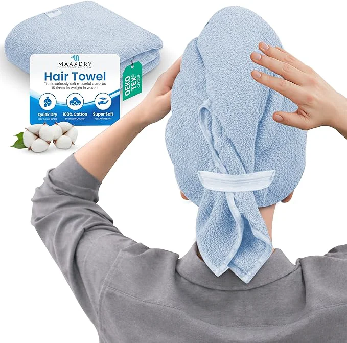 Natural Cotton Hair Towel Wrap for Women Men Kids – Non-Microfiber 450 GSM Flexible