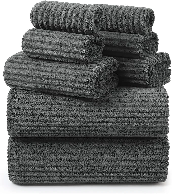 Trendy REDKISS Charcoal Gray Bath Towels Set 8 Piece Artisan