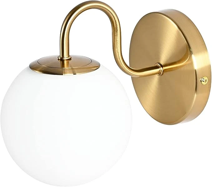 Safe Modern Bedroom Wall Sconce Brushed Brass Indoor Wall Light Fixture Milk White Artisan