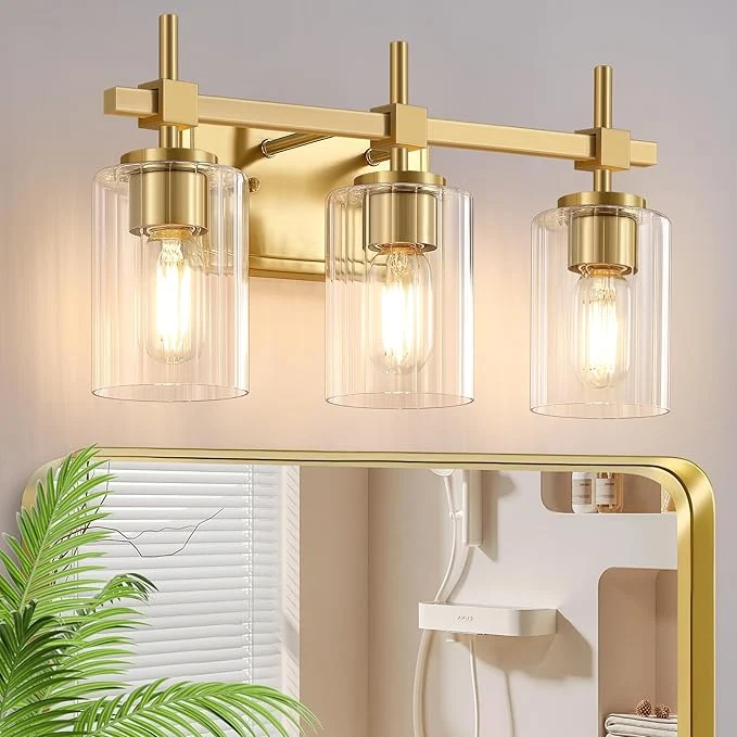 Stylish Asnxcju 3-Light Brushed Gold Bathroom Light Fixtures Modern Gold Vanity Lights Luxury