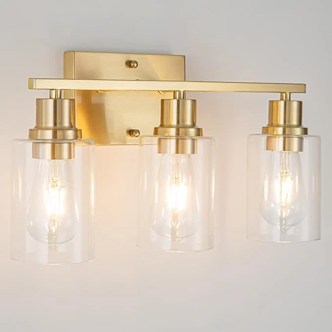 Fast 3-Lights Gold Bathroom Light Fixture Brushed Brass Vanity Light Practical