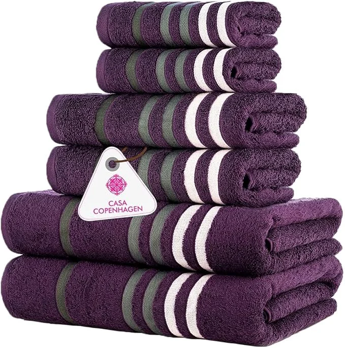 Breathable CASA COPENHAGEN Exotic 6Pcs Egyptian Cotton Designer Towels Gift Set- Dark Smart