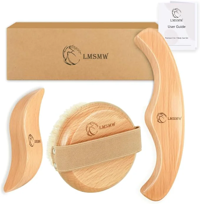 High-Performance Dry Body Brush Set for Lymphatic Drainage Round Boar Bristle Dry Brushing Body Artisan