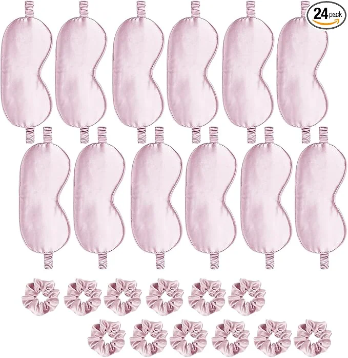 Top-Quality 24Pcs Satin Eye Mask Silk Sleep Masks Silky Eyes Cover Blackout Blindfold Natural