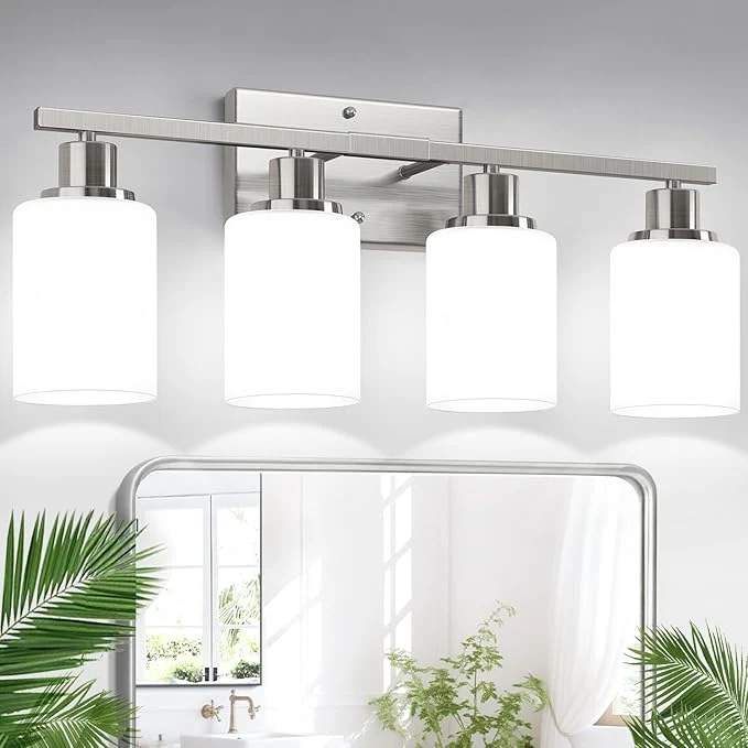 Prestigious Indoi 4-Light Bathroom Light Fixtures Brushed Nickel Vanity Lights Pure