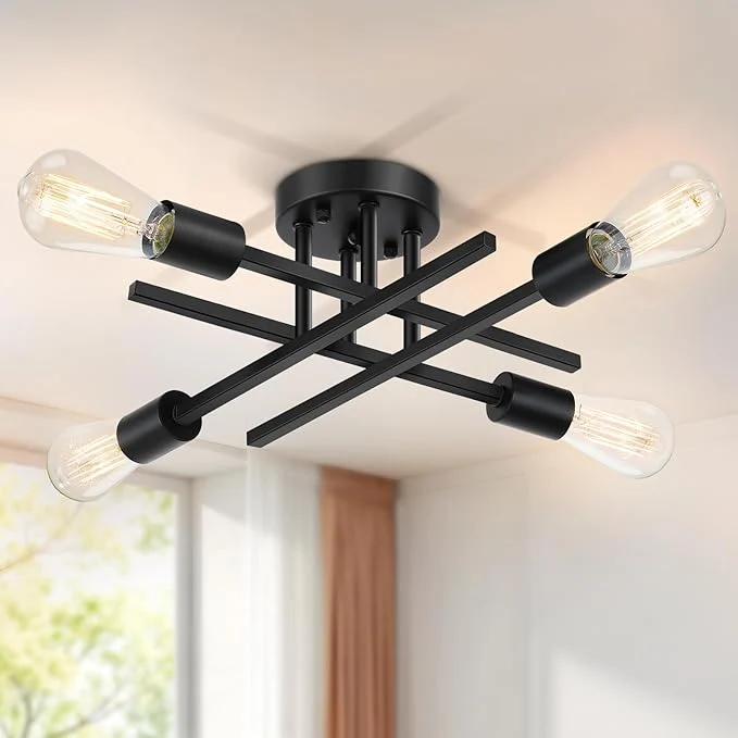 Verified SunRider Industrial 4-Light Semi Flush Mount Ceiling Light Fixture Indoor Fast