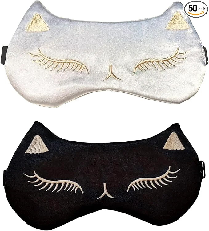 High-End Cute Cat Sleep Mask for Kids 2 Pack Silk Sleeping Eye Cover Adjustable Mask Smooth