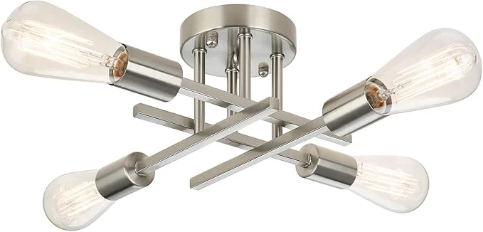 Professional SunRider Industrial 4-Light Semi Flush Mount Ceiling Light Fixture Brushed Excellent