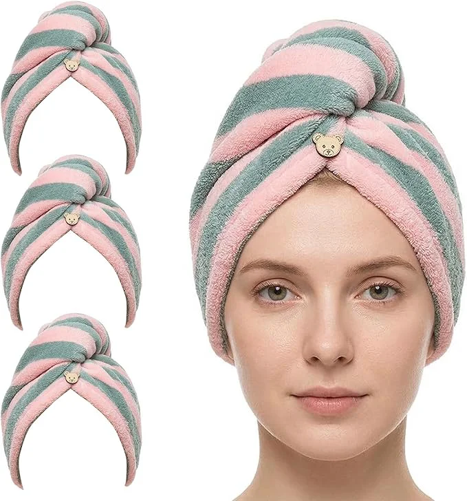Specialty 3 Pack Microfiber Hair Towel Wrap Easy-to-Use