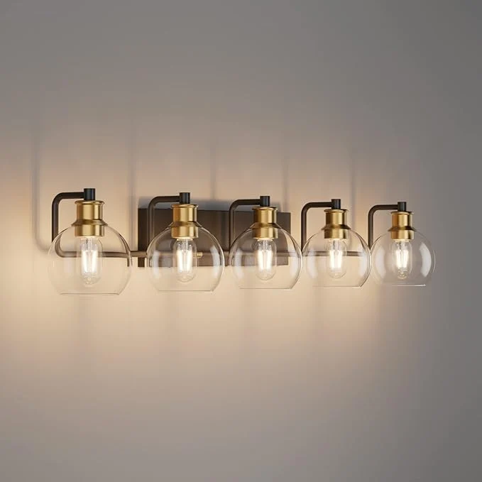 Original Design Tipace Vintage Vanity Light Fixture 5-Light Industrial Black Gold Bathroom Healthy