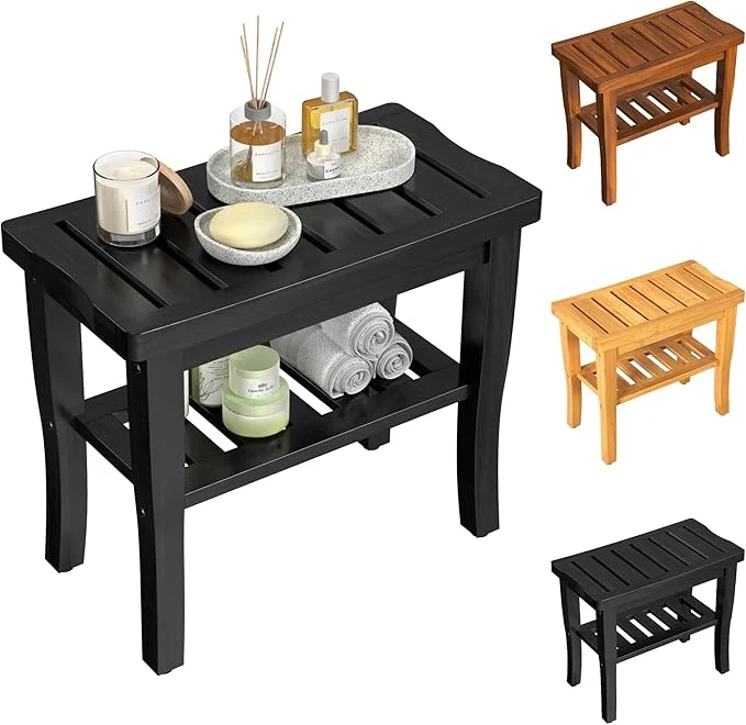Natural Bamboo Black Shower Bench Stool Shower Chair Seat Adult Women Her Sister Aunt Prestigious