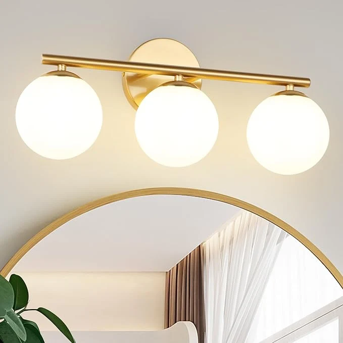 World-Class Globe Bathroom Light Fixtures 3-Light Brass Gold Vanity Light Functional