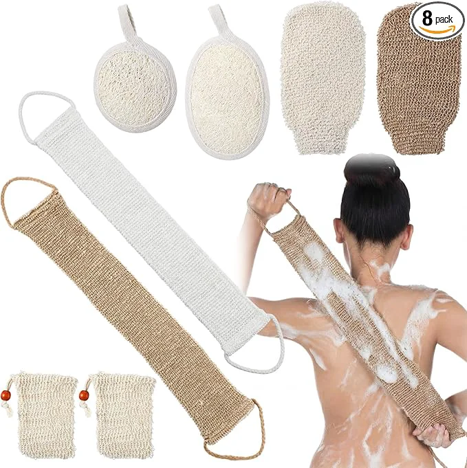 Sophisticated Geelin 8 Pack Natural Loofah Exfoliating Body Scrubber Set Shower Bath Glove Casual