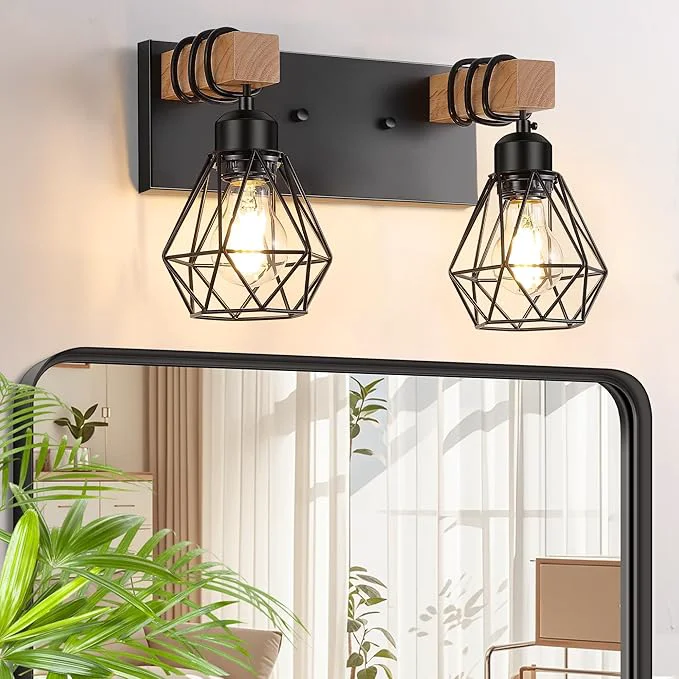 Powerful FadimiKoo 2-Light Rustic Style Wood Bathroom Wall Sconce Farmhouse Vanity Smooth