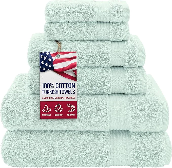 Recyclable American Veteran Towel Cotton Turkish 6 Piece Towel Set Luxury Towels Solid