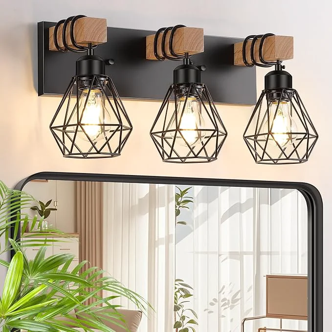 Easy-to-Use FadimiKoo 3-Light Farmhouse Bathroom Vanity Light Fixtures Wood Bathroom Top-Quality