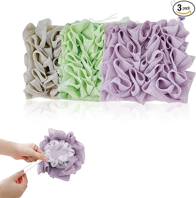 Smooth 3-Pack Bar Soap Loofah Pouch 2-in-1 Loofah Washcloth Combo Crafted