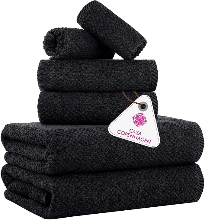 Expertly Made CASA COPENHAGEN Popcorn 6Pcs Egyptian Cotton Large Designer Towels Gift Superior