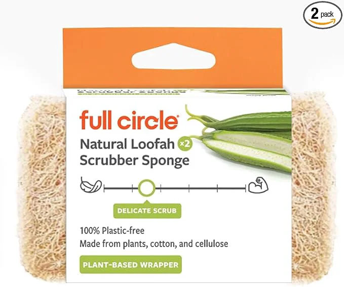 Flexible Full Circle Plant-Based Loofah Sponges – Pack of 2 – Plastic- Fashionable