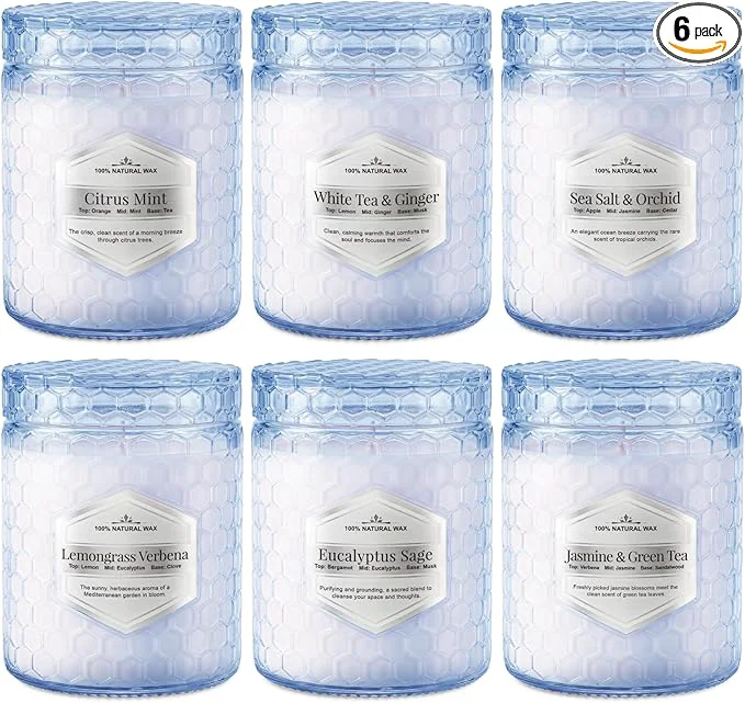 Clean Lake Blue Candles for Home Scented 6 Pack of 5.5 Oz Natural Soy Wax Candles in Genuine