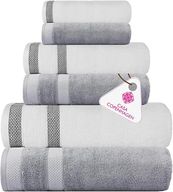 Superior CASA COPENHAGEN Solitaire 6Pcs Egyptian Cotton Large Designer Towels Gift Comfortable