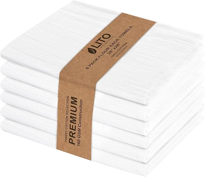 Breathable LITO LINEN AND TOWEL Flour Sack Towels – Cotton 28x28 Inches Highly High-Performance