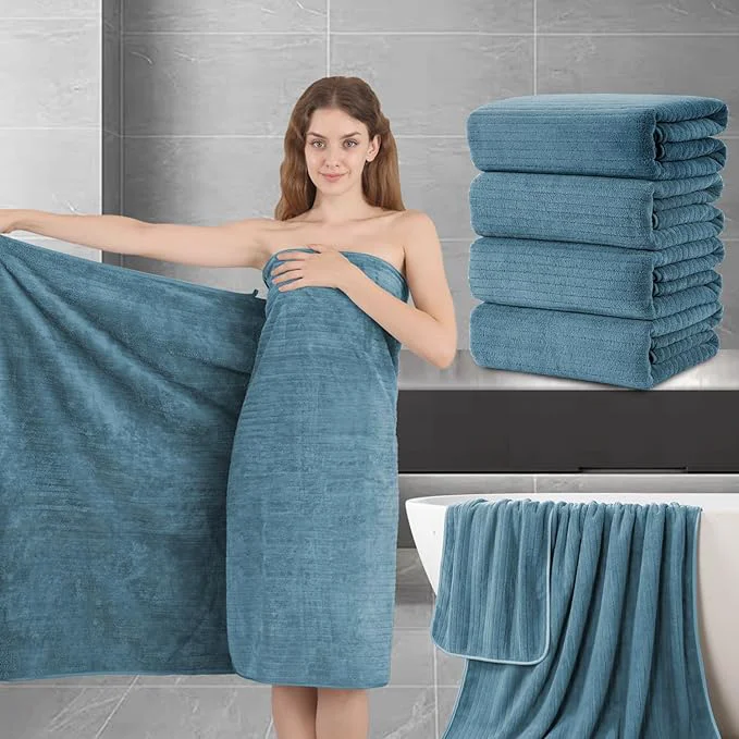 Versatile Extra Large Bath Sheet Set of 4 Ultra Soft Fluffy Towel 35 x 70 Oversized Refined