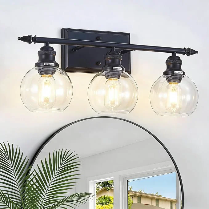 Sustainable 3-Light Bathroom Light Fixtures Matte Black Vanity Light Over Mirror Modern Advanced