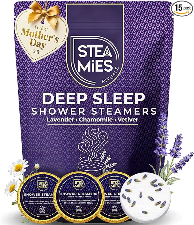 Organic STEAMIES Shower Steamers Aromatherapy Deep Sleep 15 Pack – Premium Lavender Safe