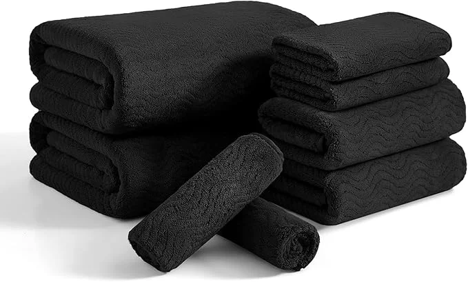 Genuine 8 Piece Bath Towel Set Black 2 Oversized Large Bath Sheet 2 Hand Towels Safe