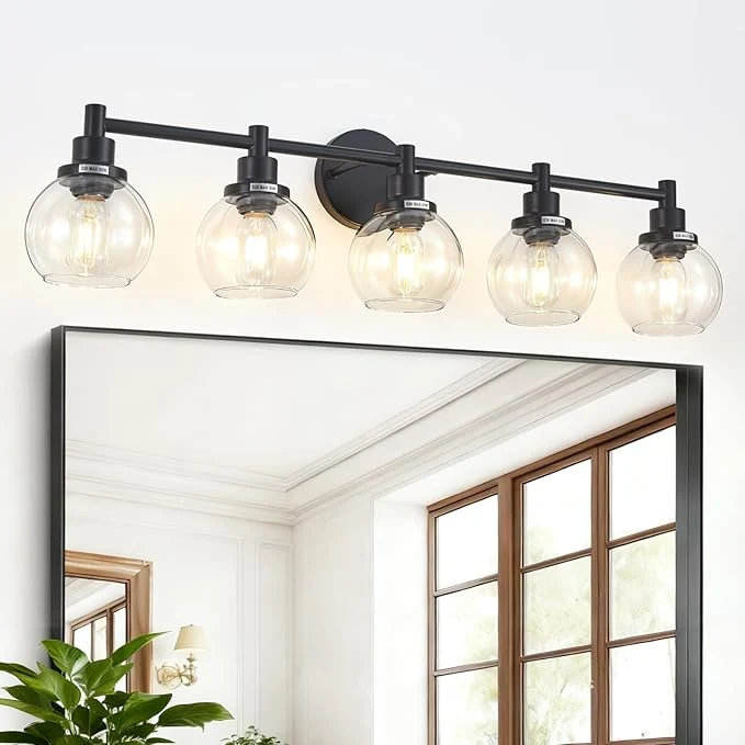High-Grade 5-Light Bathroom Light Fixture Black Vanity Lights Over Mirror Modern Wall Organic