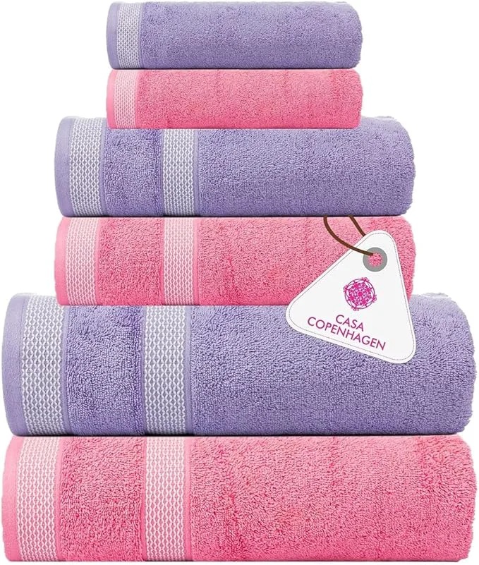 Stylish CASA COPENHAGEN Solitaire 6Pcs Egyptian Cotton Large Designer Towels Gift Reusable