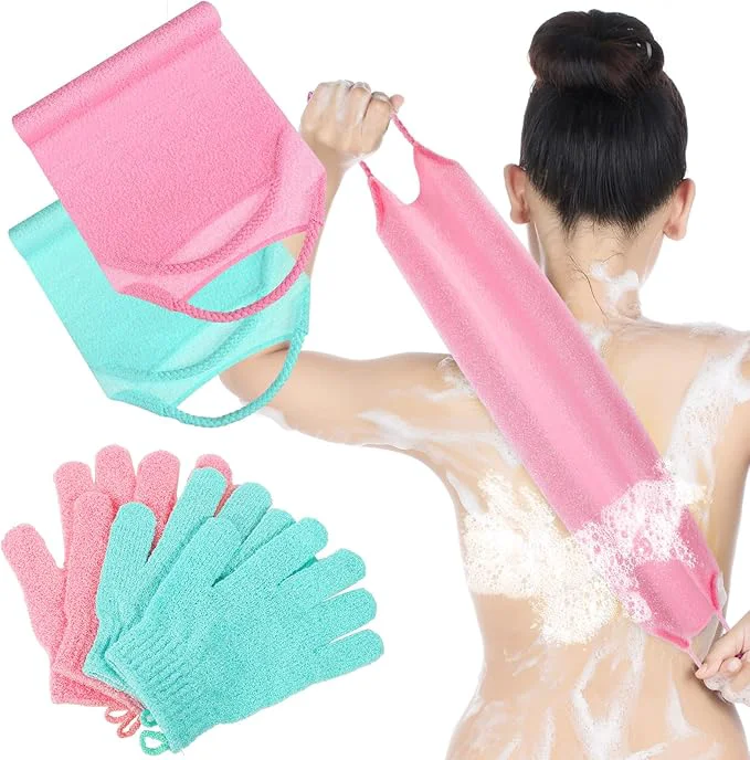 World-Class 4 Pack Exfoliating Washcloth Back Scrubber Set 2 Exfoliating Body Scrubber Easy-to-Use