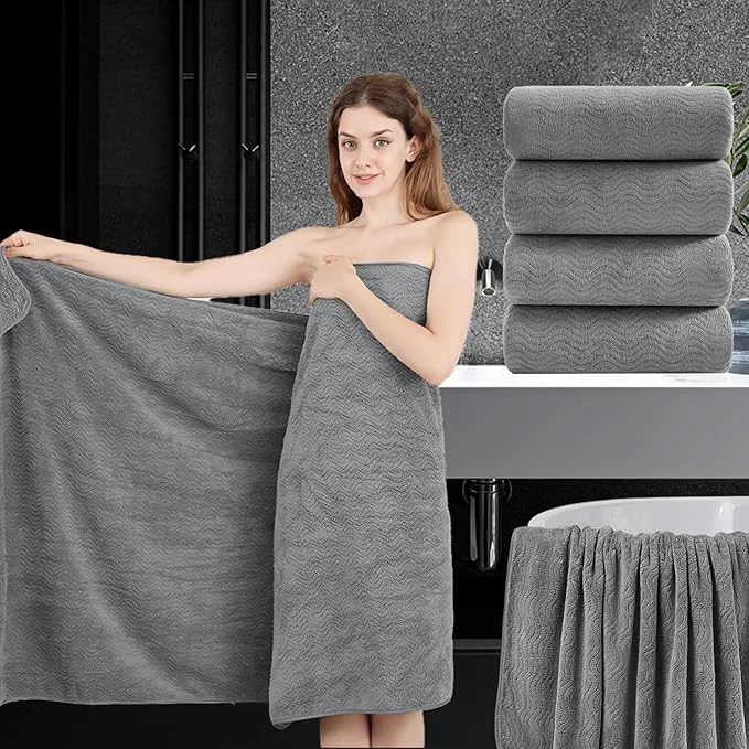 Relaxed 4 Piece Extra Large Bath Towel 35 x70 Oversized Bath Sheet Grey Bath Towel Set Trusted