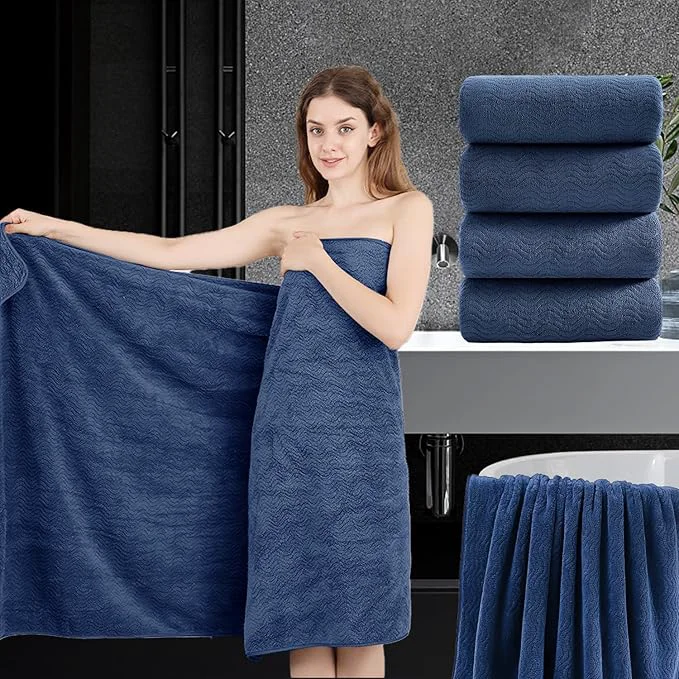 Clean 4 Piece Extra Large Bath Towel 35 x70 Oversized Bath Sheet Navy Blue Bath Prestigious
