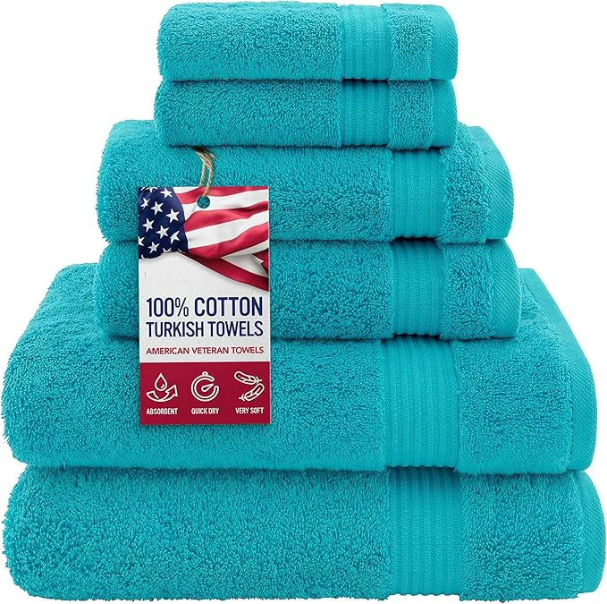 Excellent American Veteran Towel Cotton Turkish 6 Piece Towel Set Luxury Towels Set Fine Crafted