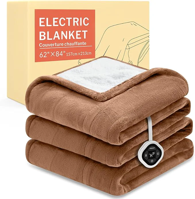 Solid HOMLYNS LuxeHeat Heated Blanket Electric Blanket Twin Size Soft Flannel Sherpa Casual