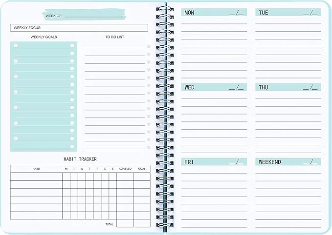 Crafted Undated Weekly Planner- Weekly Goals Notebook A5 To Do List Planner Habit Traditional