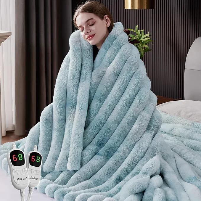 Efficient Heated Throw Blanket Faux Fur Cozy Heating Blanket Traditional
