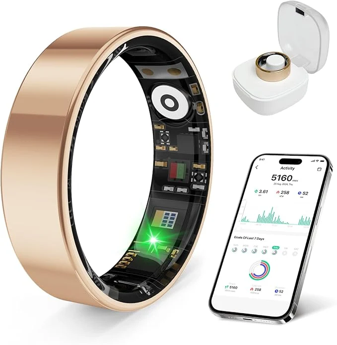 Fashionable Smart Health Ring Featuring Stress and Sleep Monitoring Functions Compatible Safe