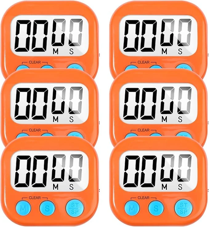 Durable 6 Pack Digital Kitchen Timer for Cooking Big Digits Loud Alarm Magnetic Backing Secure