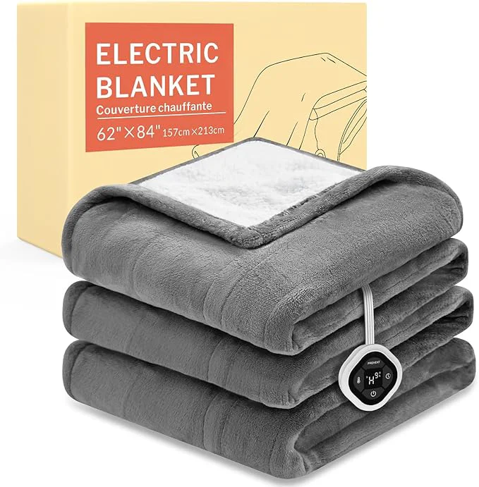 Modern HOMLYNS LuxeHeat Heated Blanket Electric Blanket Twin Size Soft Flannel Sherpa Green
