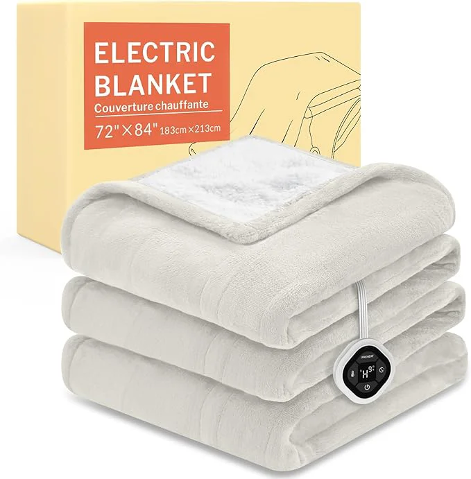 Green HOMLYNS LuxeHeat Heated Blanket Electric Blanket Full Size Soft Flannel Sherpa Refined